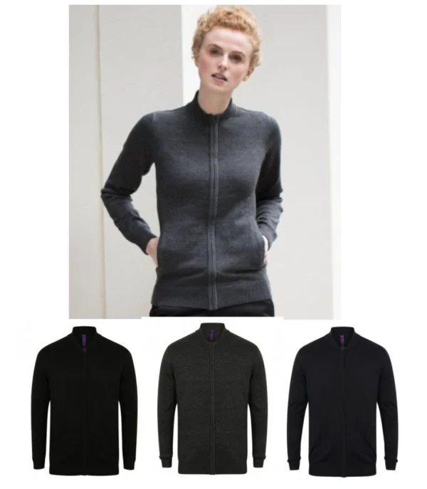 H718 Henbury Unisex Knitted Bomber Jacket